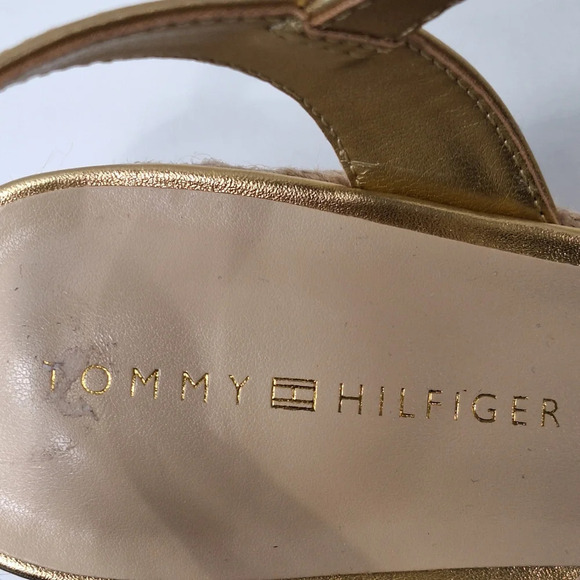 Tommy Hilfiger NEW Gold Platform Espadrille Ankle Strap Coquette Wedges Size 8.5 - Picture 10 of 13